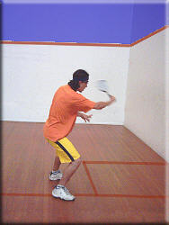 Shoulder height volley on the backhand